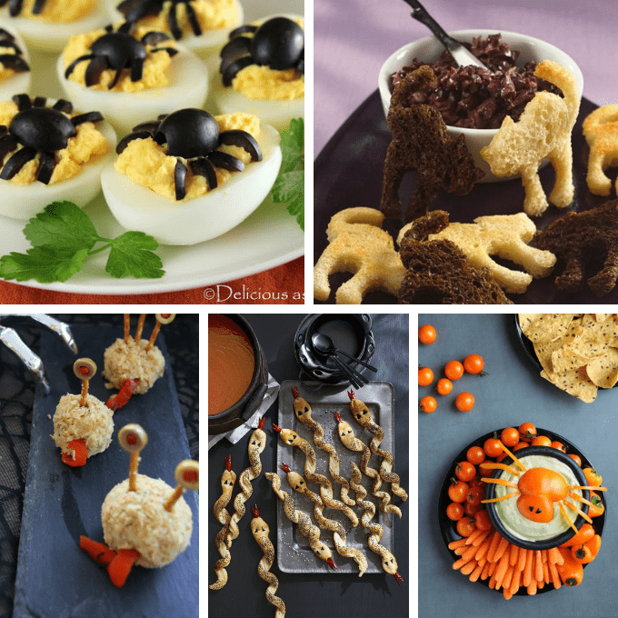 A roundup of 30 HALLOWEEN APPETIZERS and snacks, fun Halloween food ideas for your Halloween party. Spooky, easy appetizer ideas. #halloween #partyfood #halloweenappetizers #halloweensnacks #funfood #roundup 