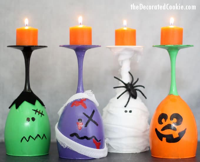 These Halloween wine glass candles are easy Halloween crafts to make for DIY Halloween decorations. Perfect for a Halloween party centerpiece. #halloween #wineglass #candles #diy #crafts #Halloweencrafts #HalloweenDecorations #DIY 
