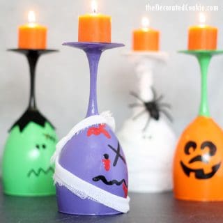 HALLOWEEN WINE GLASS CANDLES -- fun DIY Halloween decoration