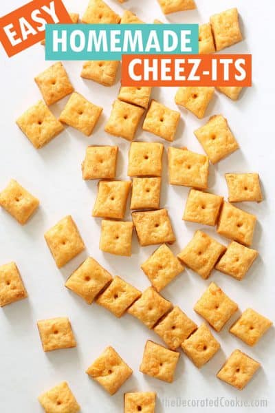 HOMEMADE CHEEZ-ITS -- cheese-filled, baked copycat crackers recipe.