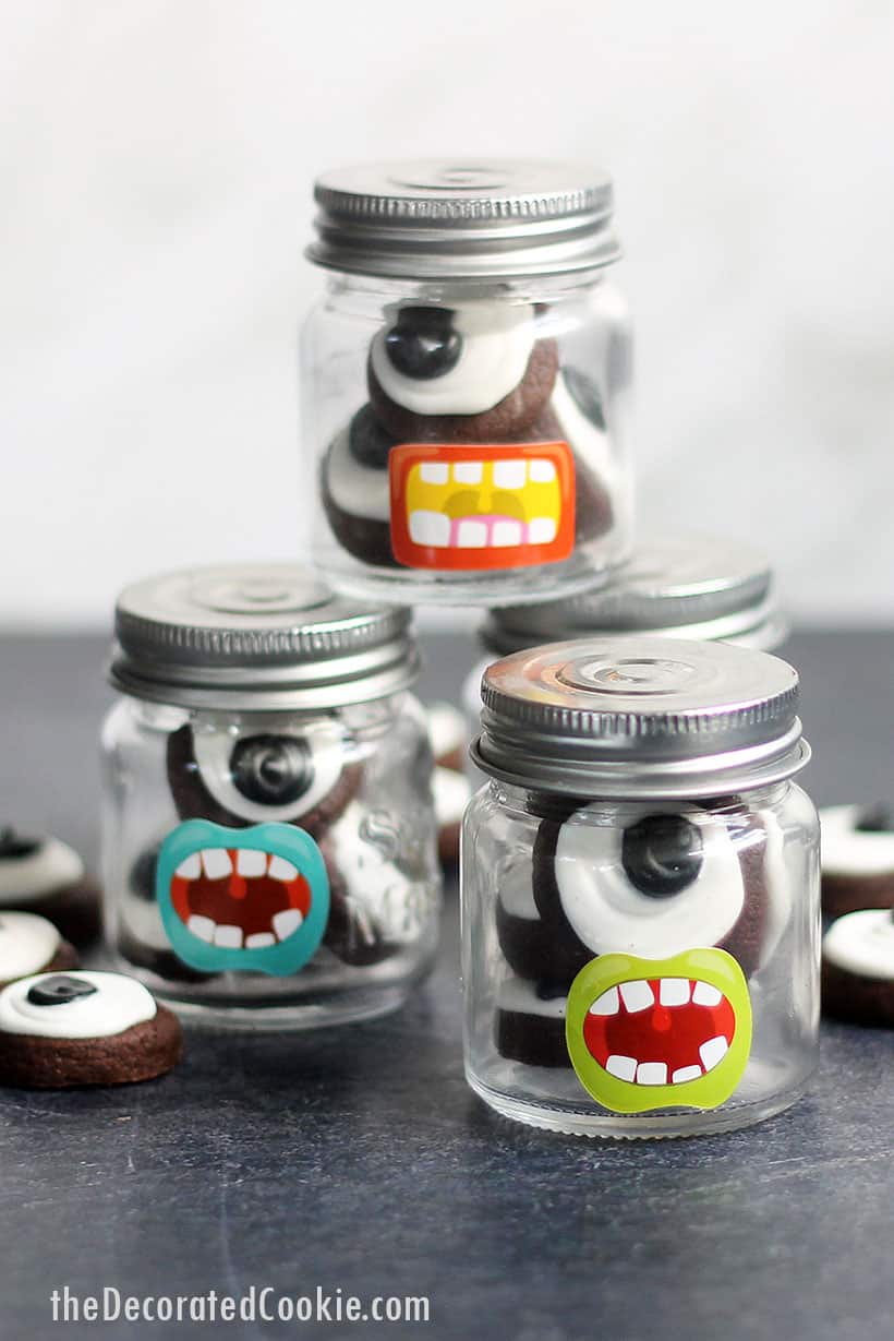 Halloween eyeball cookies in a jar