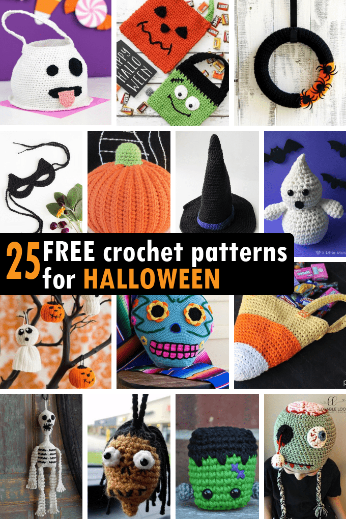 25 FREE crochet patterns for Halloween, with links to tutorials. These cute and spooky holiday crafts include accessories, home decor, and more. #halloween #freecrochetpatterns #crochet #patterns