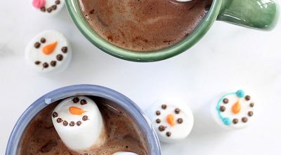 marshmallow snowmen in hot chocolate