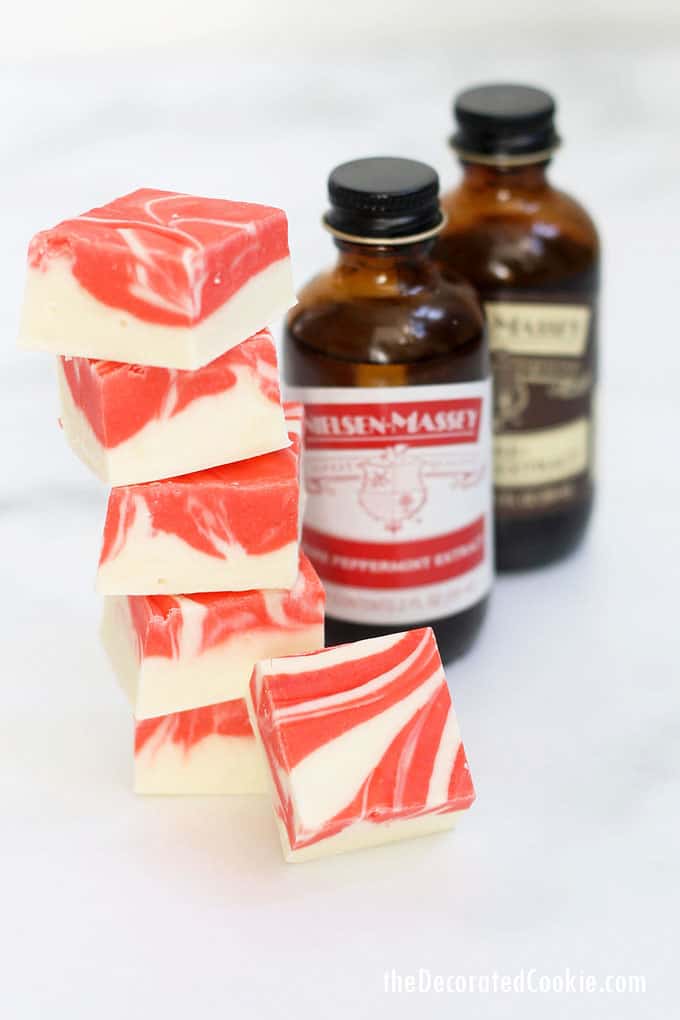red and white swirl peppermint fudge