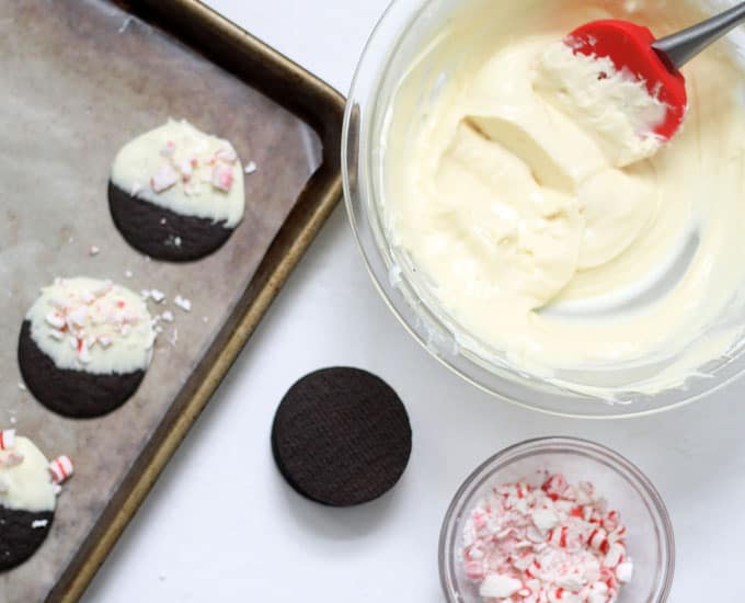 peppermint bark cookies and bowl of white chocolate 