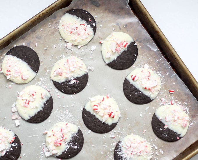 PEPPERMINT BARK COOKIES on baking tray