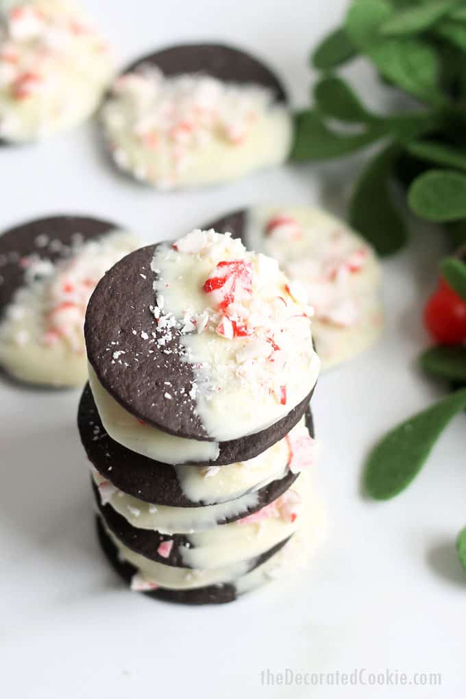 stack of peppermint bark cookies 