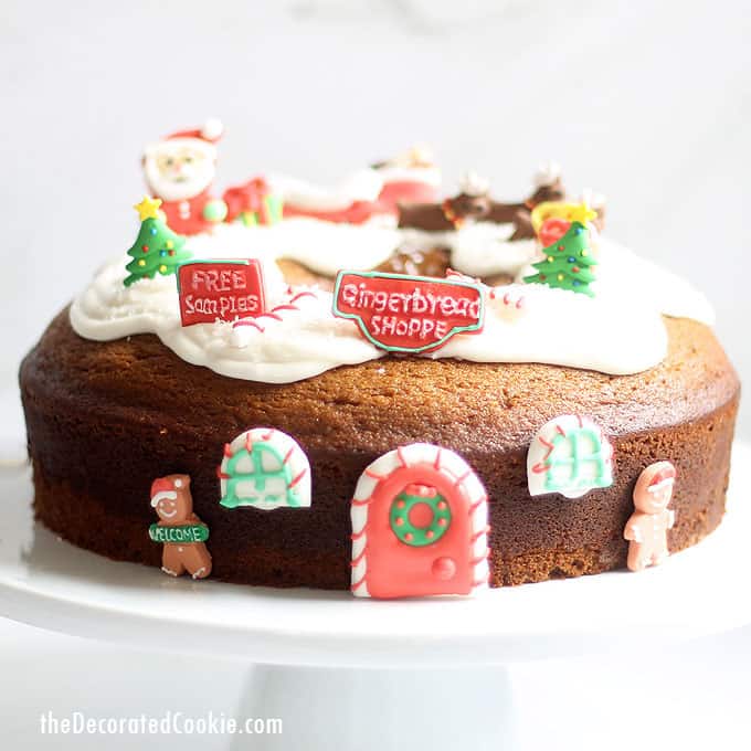 Easy Christmas dessert idea! GINGERBREAD BUNDT CAKE with icing decorated with Santa, reindeer, presents, and as a gingerbread house for Christmas. #Christmas #christmasdessserts #gingerbreadbundtcake #gingerbreadrecipe #gingerbreadcake #ChristmasCake