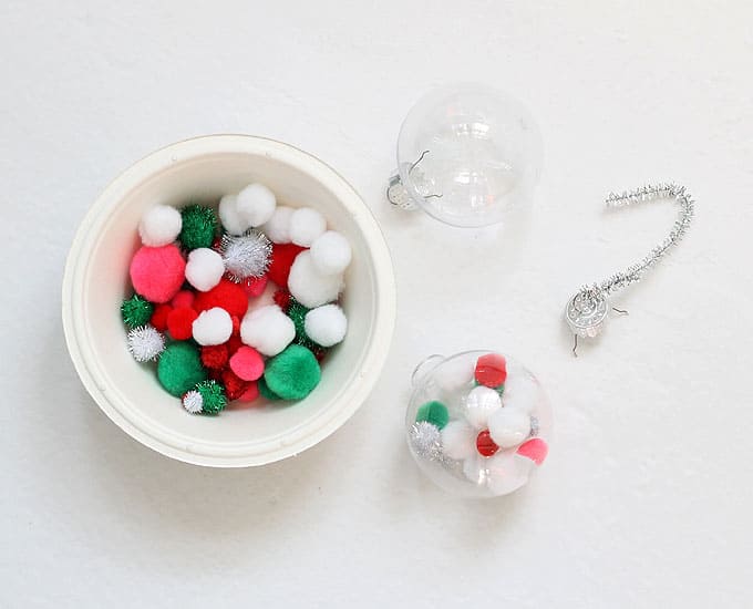 pom poms and plastic ornaments 