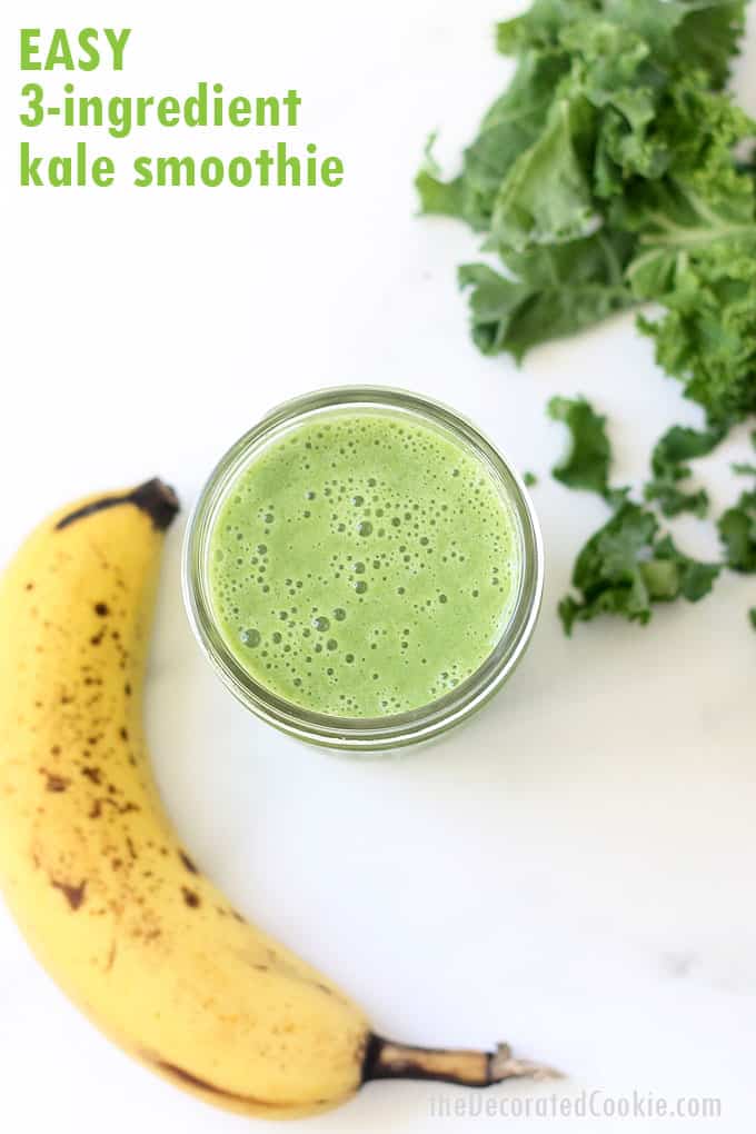 KALE SMOOTHIE -- This healthy, easy, 3-ingredient banana kale smoothie recipe is perfect for busy mornings. Make-ahead and freeze. Video.