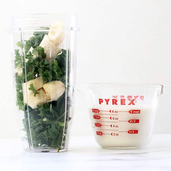 KALE SMOOTHIE -- This healthy, easy, 3-ingredient banana kale smoothie recipe is perfect for busy mornings. Make-ahead and freeze. Video.