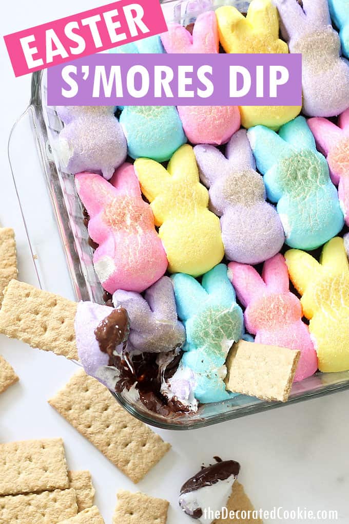 Easter s'mores dip with Peeps and graham crackers