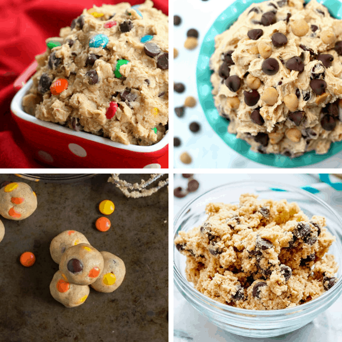 12 EDIBLE COOKIE DOUGH RECIPES -- a roundup of the best safe-to-eat cookie dough recipes, chocolate chip, brownie, funfetti, keto, and more.