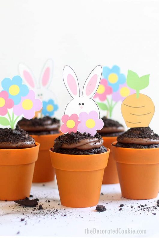 chocolate flower pot EASTER CUPCAKES with free Easter printables