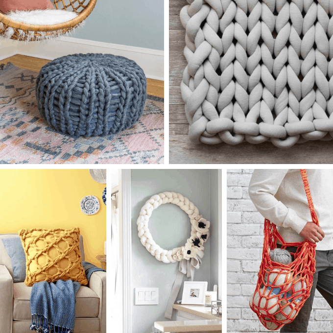 A roundup of 30 FINGER AND ARM KNITTING projects -- free patterns including blankets, scarves, pillows, home decor, accessories, and more.