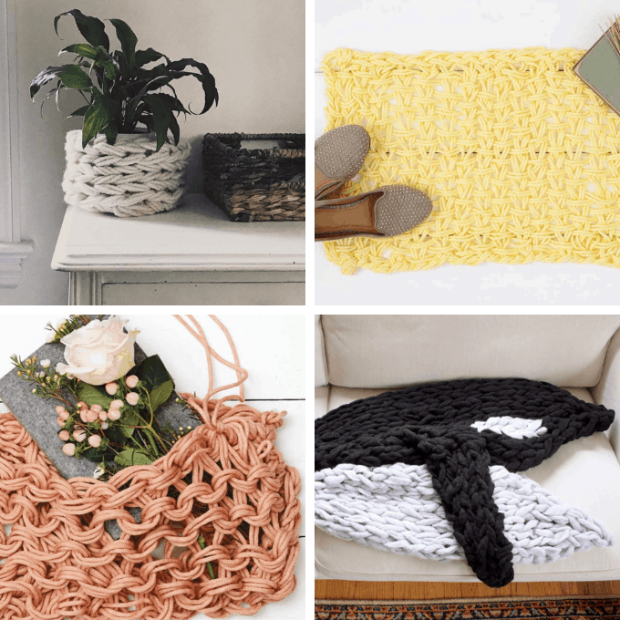 A roundup of 30 FINGER AND ARM KNITTING projects -- free patterns including blankets, scarves, pillows, home decor, accessories, and more.