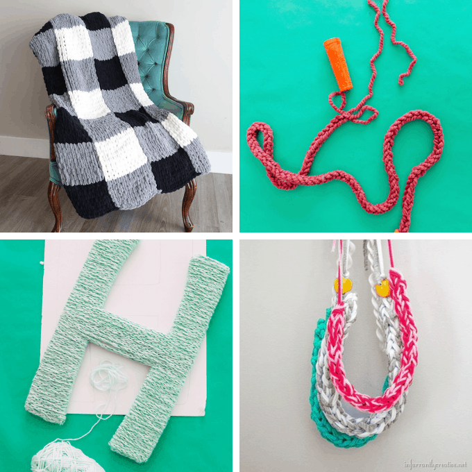 A roundup of 30 FINGER AND ARM KNITTING projects -- free patterns including blankets, scarves, pillows, home decor, accessories, and more.