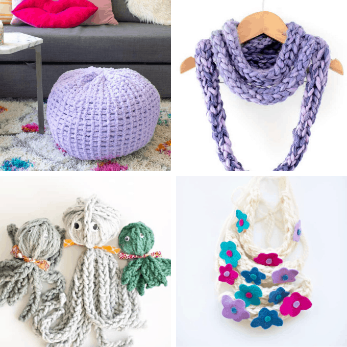 A roundup of 30 FINGER AND ARM KNITTING projects -- free patterns including blankets, scarves, pillows, home decor, accessories, and more.