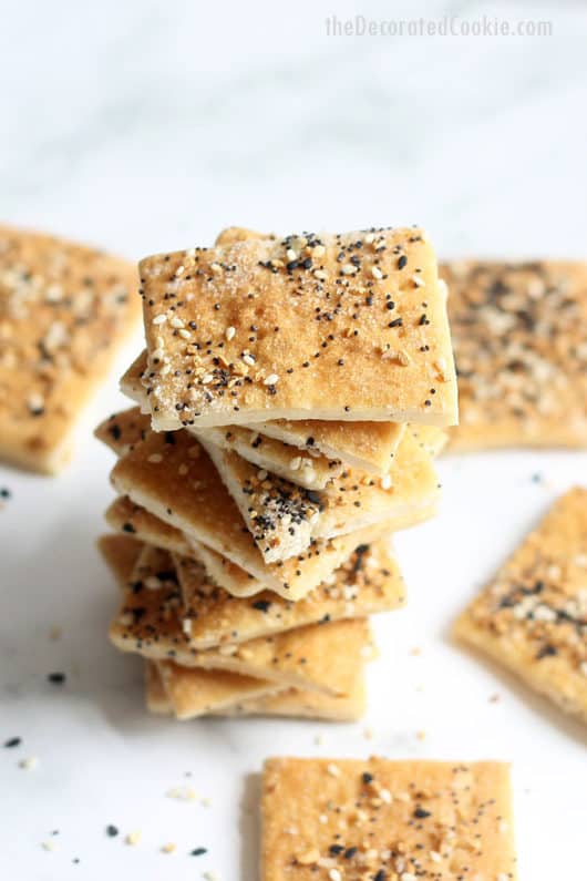 Homemade Crackers From Pizza Dough With Everything Seasoning.