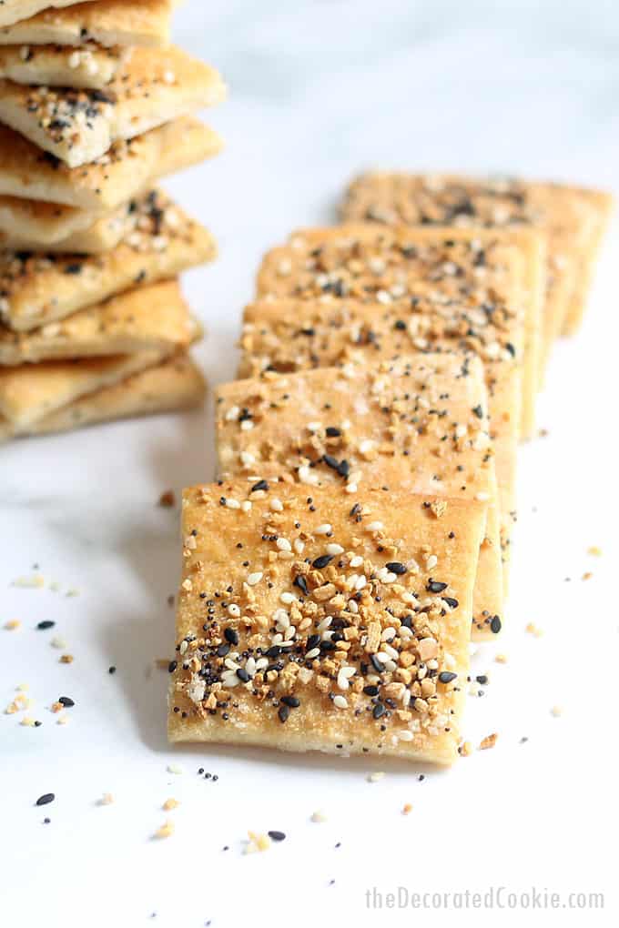 HOMEMADE CRACKERS from pizza dough with Trader Joe's Everything but the bagel seasoning blend. Easy, delicious snack idea.
