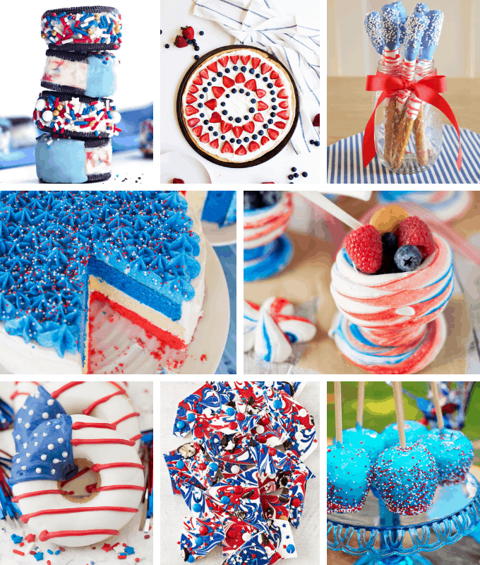 50 of the BEST 4TH OF JULY DESSERTS! Cupcakes, cookies, marshmallows, pretzels, donuts, fruit, Rice Krispie treats, and more.