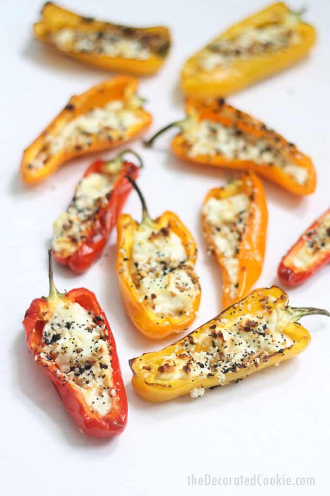 how to make goat cheese mini stuffed peppers -- close-up image