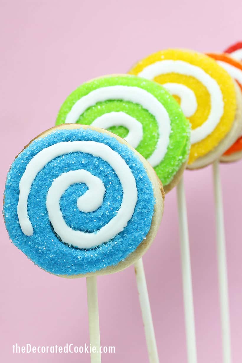 rainbow swirl cookies on a stick 