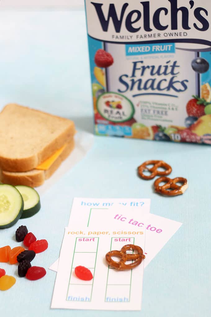 Welch's fruit snacks box with school lunch and games 