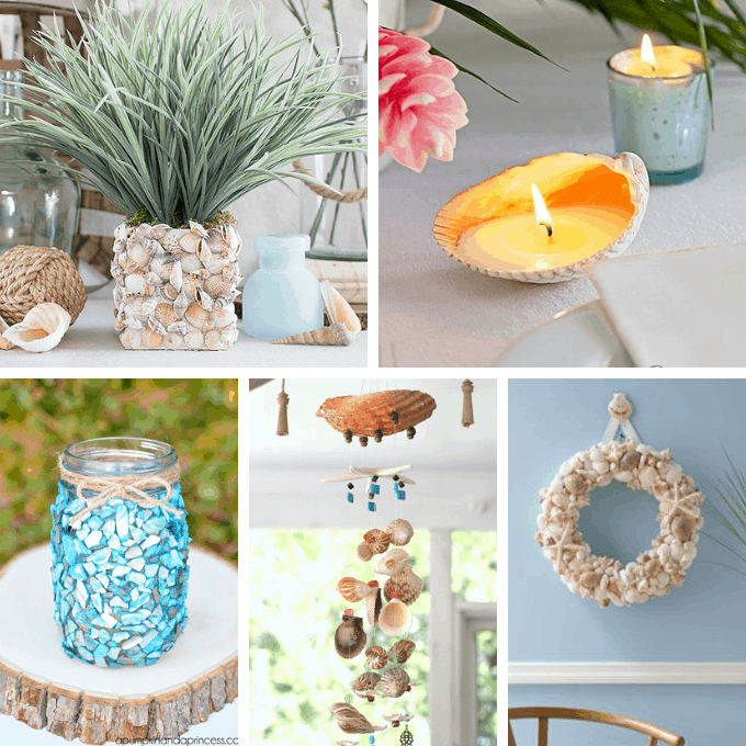 collage of seashell crafts 