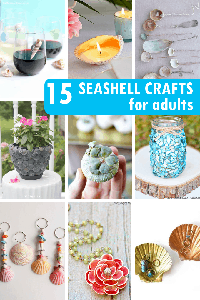 collage of seashell crafts for adults 