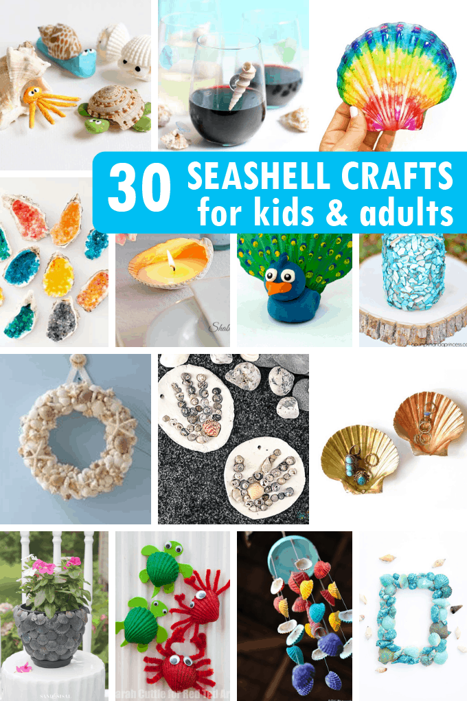 collage of seashell crafts 