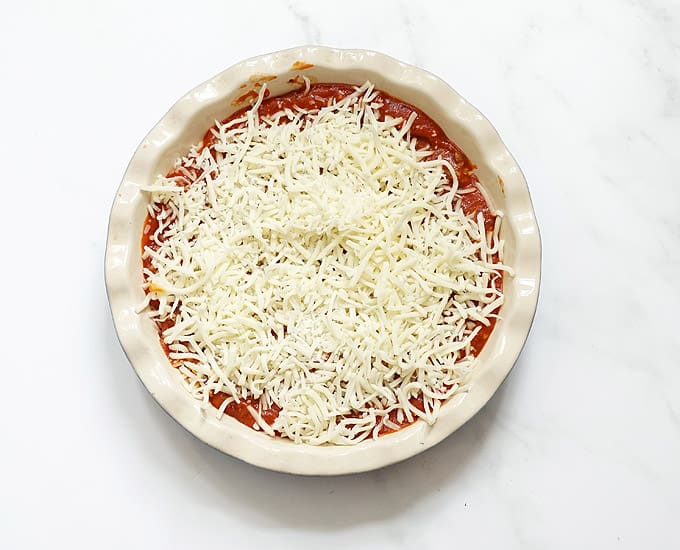 lasagna dip in baking dish ready to bake