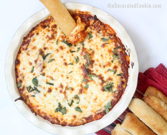 overhead view of lasagna dip 