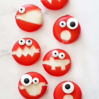 overhead image of babybel cheese monsters
