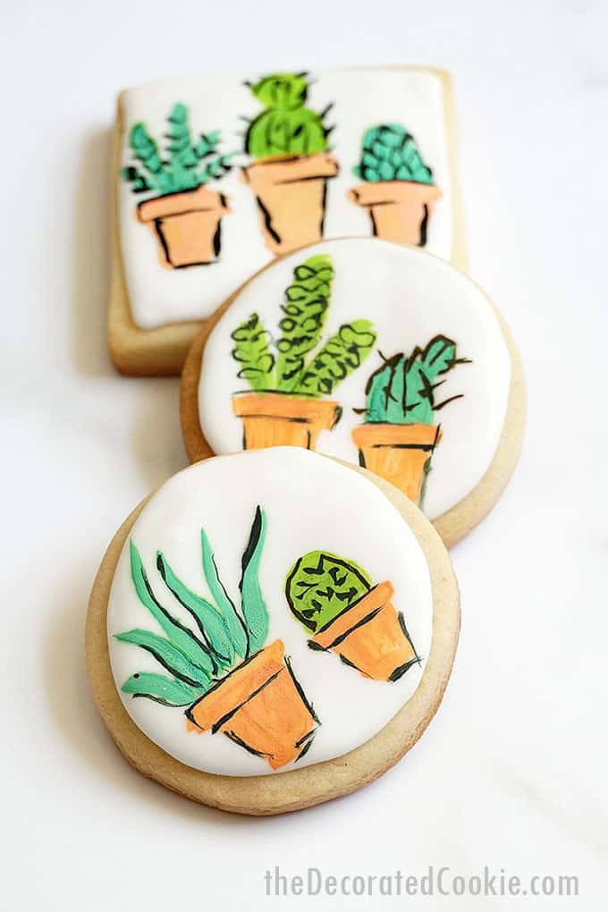 3 stacked painted succulent cookies 