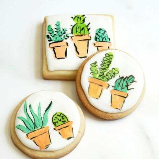 overhead image of painted succulent cookies