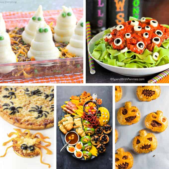 collage of Halloween dinner ideas 