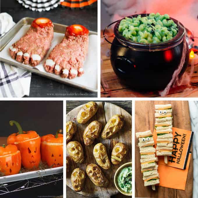 collage of Halloween dinner ideas 