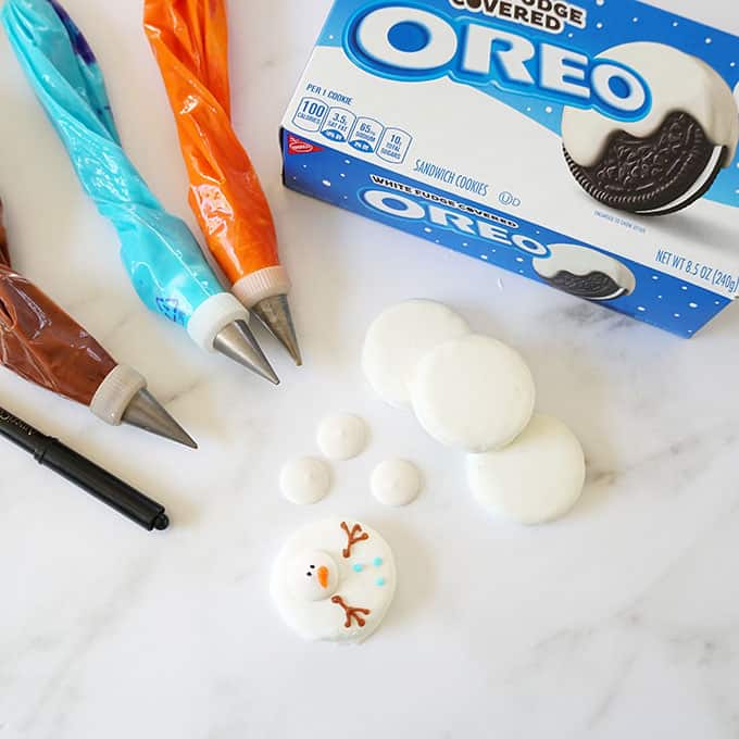 supplies to make melted snowman oreos 