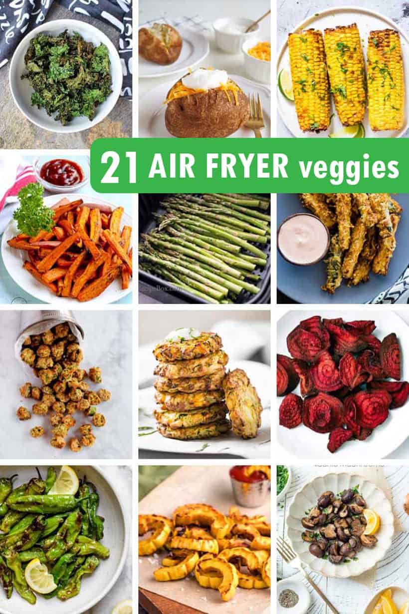 collage of air fryer vegetables