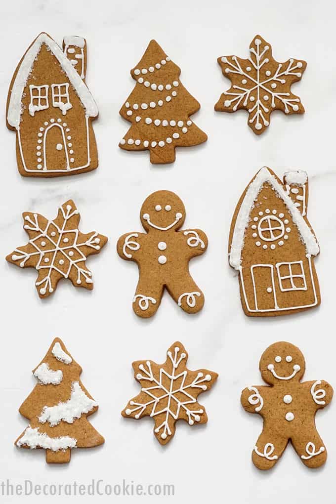 overhead image of cut-out gingerbread cookies