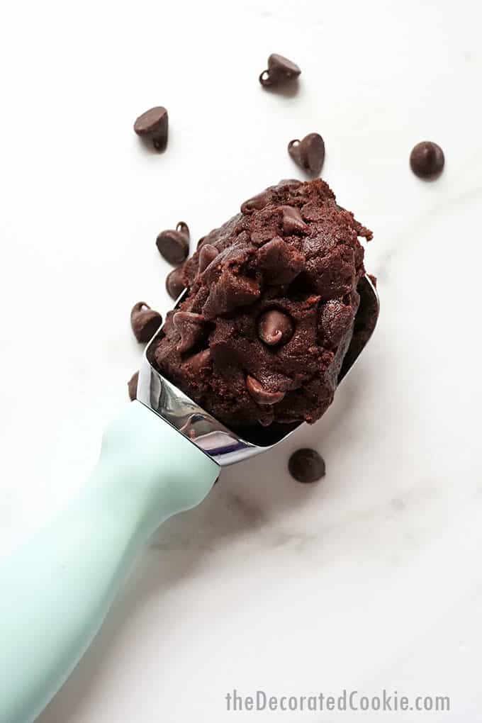 ice cream scoop with brownie batter 