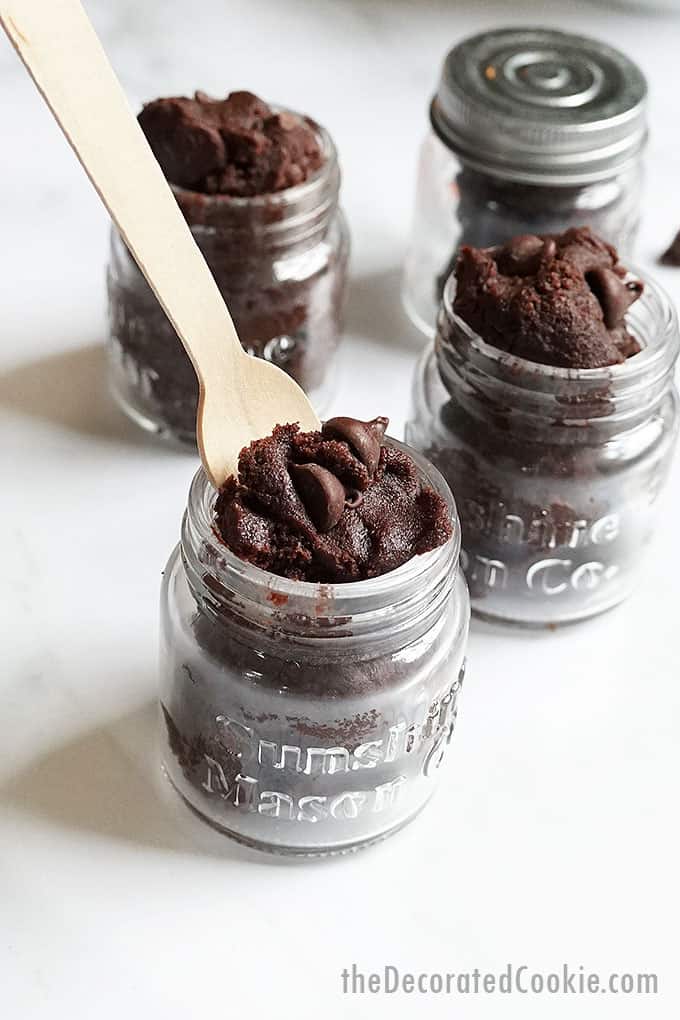 edible brownie batter in little mason jars
