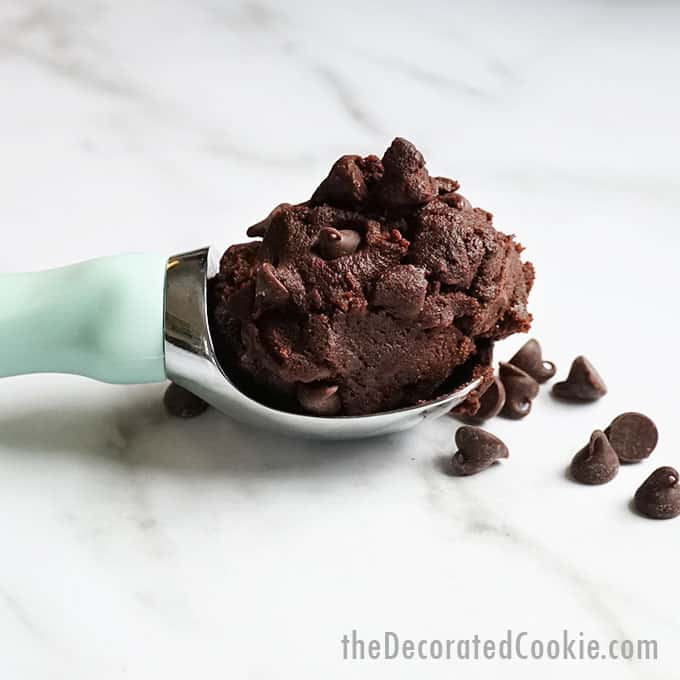 edible brownie batter in ice cream scoop