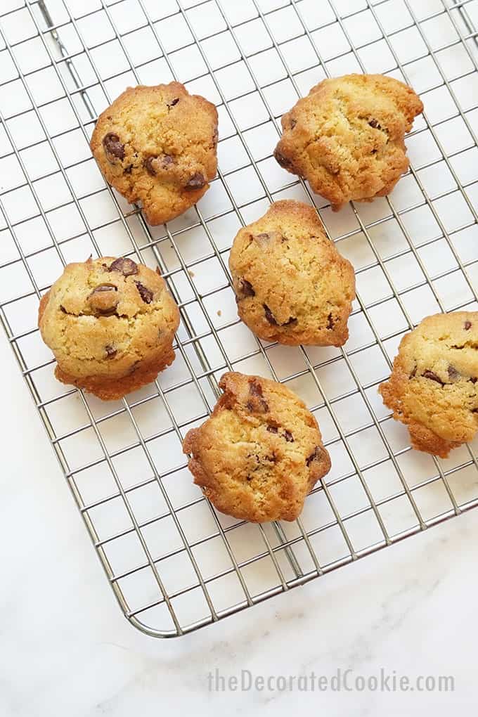 air fryer chocolate chip cookies on wire baking rack