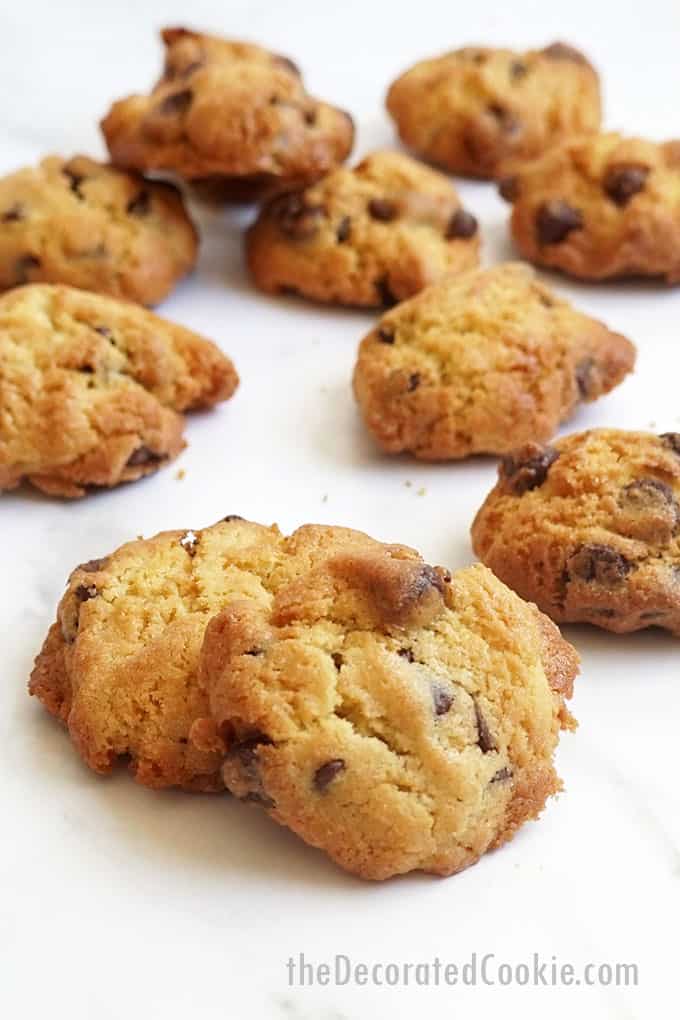 close up of air fryer chocolate chip cookies 