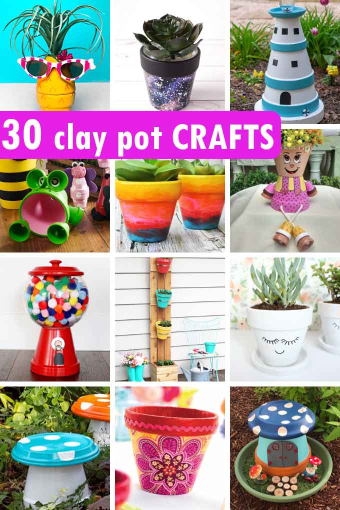 a collage of clay pot crafts 