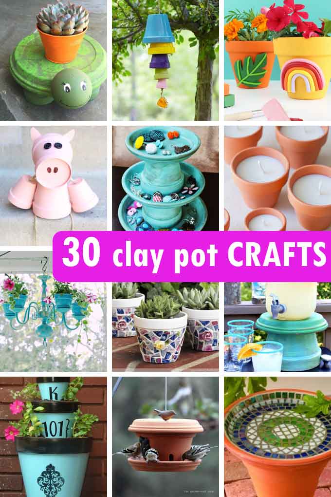 The BEST 30 CLAY POT CRAFTS -- Fun decorating ideas for terra cotta flower pots, including painting, decoupage, garden, home decor.