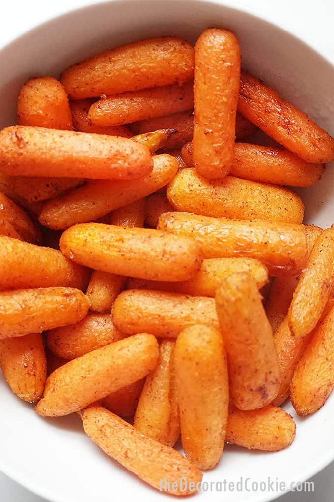 close up of air fryer carrots 