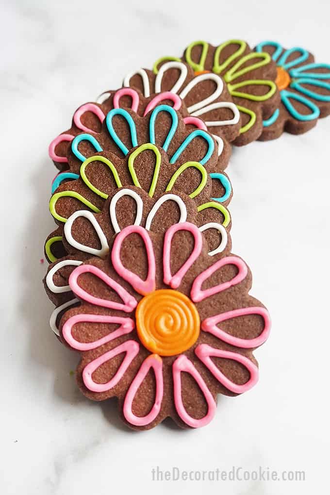 stack of chocolate sugar cookie flowers 